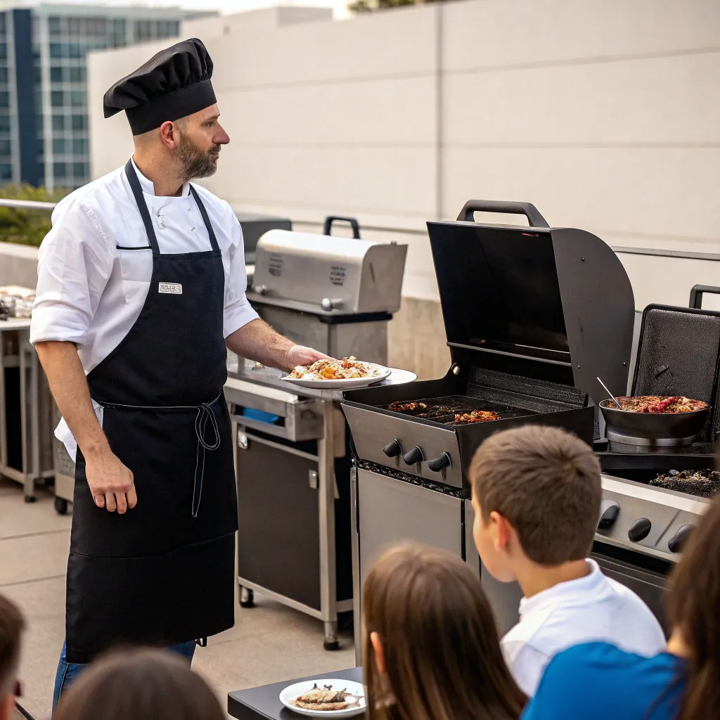 Professional grill master overseeing a grilling course